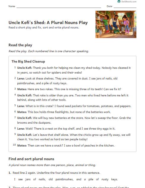 Uncle Kofi's Shed: A Plural Nouns Play worksheet preview