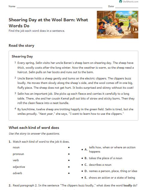 Shearing Day at the Wool Barn: What Words Do worksheet preview