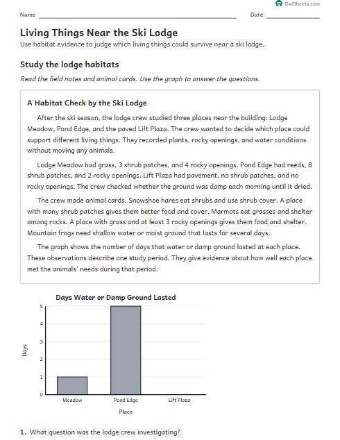 Living Things Near the Ski Lodge worksheet preview