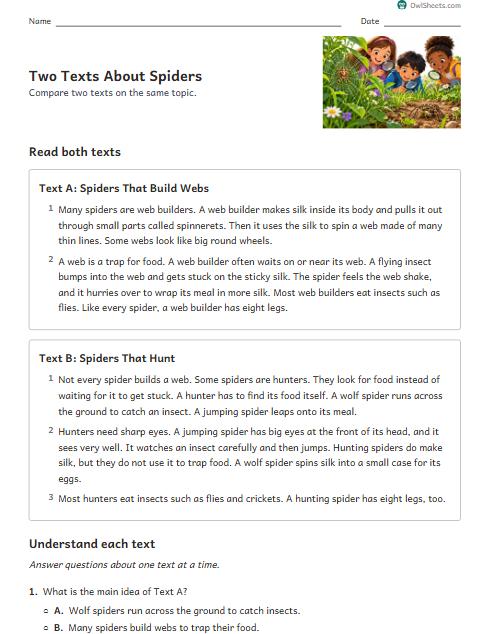 Two Texts About Spiders worksheet preview
