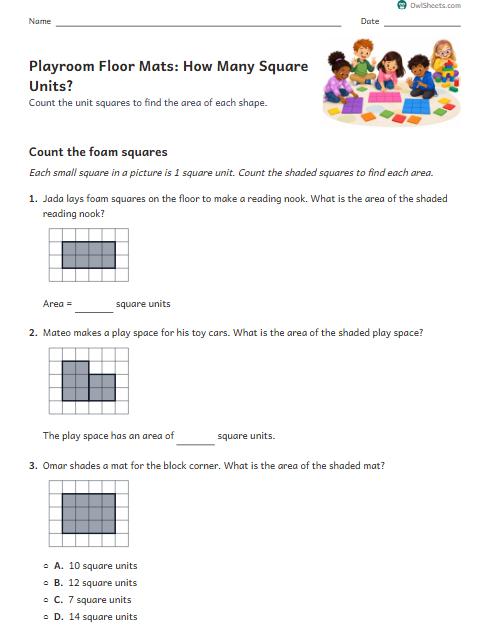Playroom Floor Mats: How Many Square Units? worksheet preview