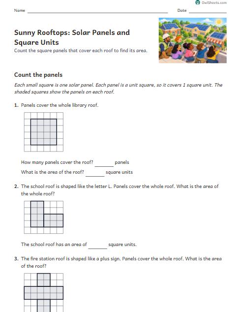 Sunny Rooftops: Solar Panels and Square Units worksheet preview