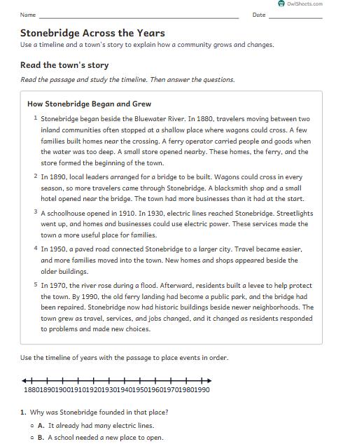 Stonebridge Across the Years worksheet preview