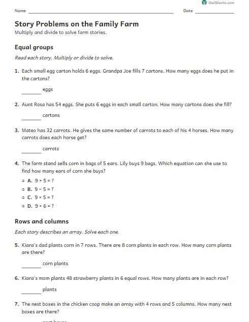 Story Problems on the Family Farm worksheet preview