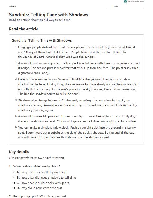 Sundials: Telling Time with Shadows worksheet preview