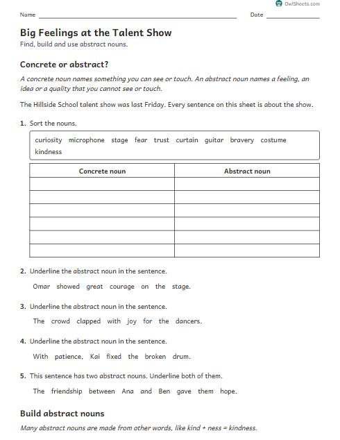 Big Feelings at the Talent Show worksheet preview