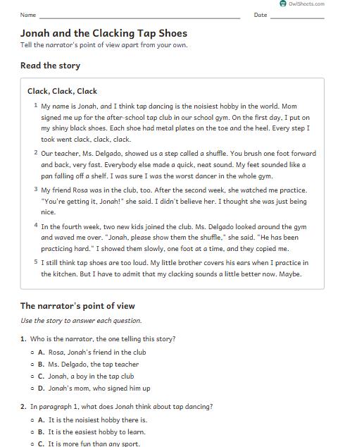 Jonah and the Clacking Tap Shoes worksheet preview