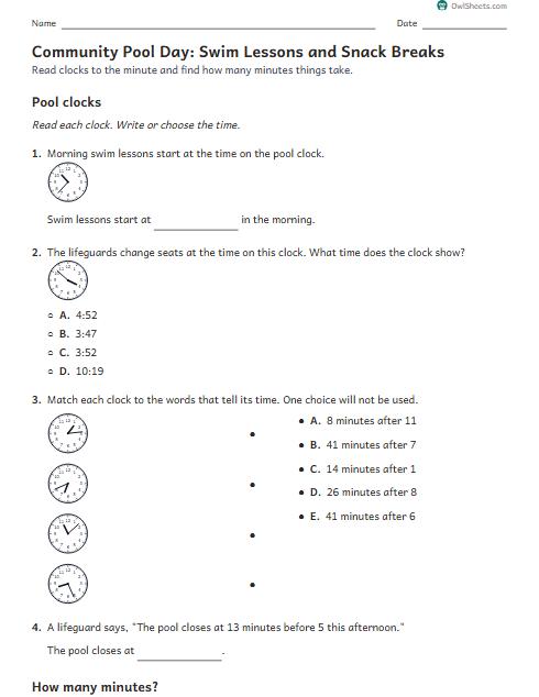 Community Pool Day: Swim Lessons and Snack Breaks worksheet preview