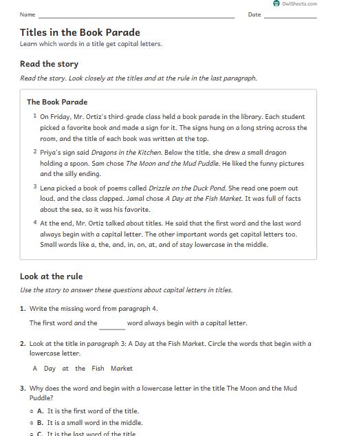 Titles in the Book Parade worksheet preview