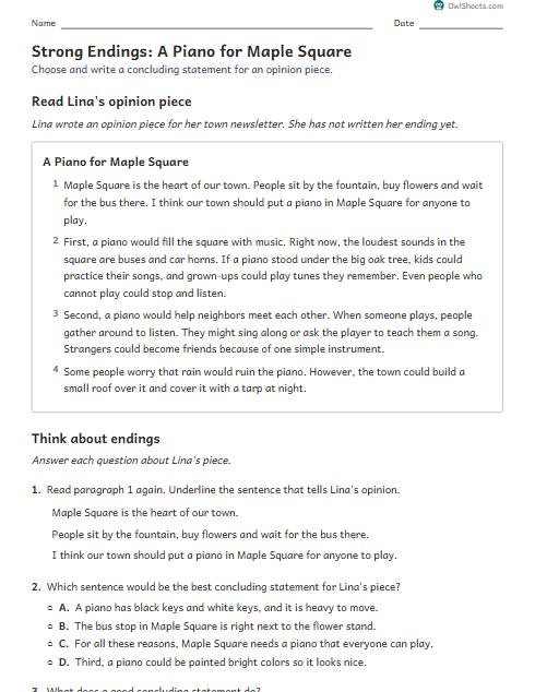 Strong Endings: A Piano for Maple Square worksheet preview