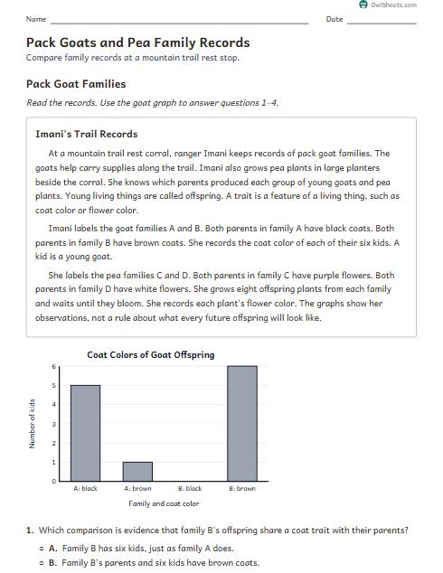 Pack Goats and Pea Family Records worksheet preview