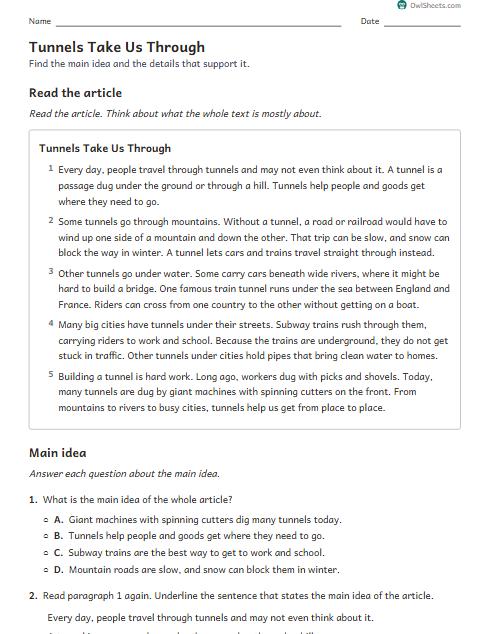 Tunnels Take Us Through worksheet preview