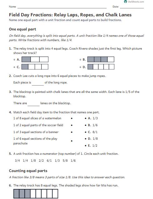 Field Day Fractions: Relay Laps, Ropes, and Chalk Lanes worksheet preview