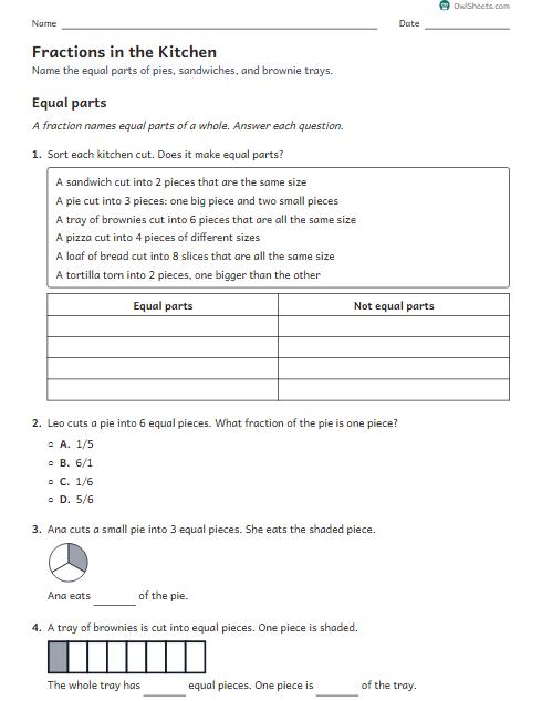 Fractions in the Kitchen worksheet preview