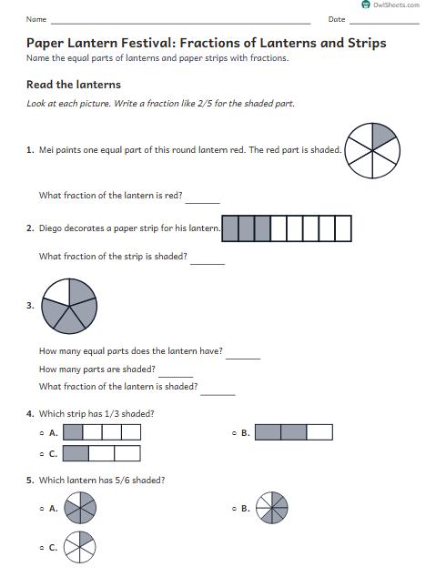 Paper Lantern Festival: Fractions of Lanterns and Strips worksheet preview