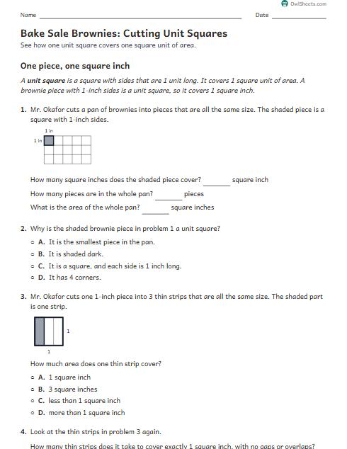 Bake Sale Brownies: Cutting Unit Squares worksheet preview