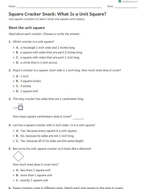 Square Cracker Snack: What Is a Unit Square? worksheet preview