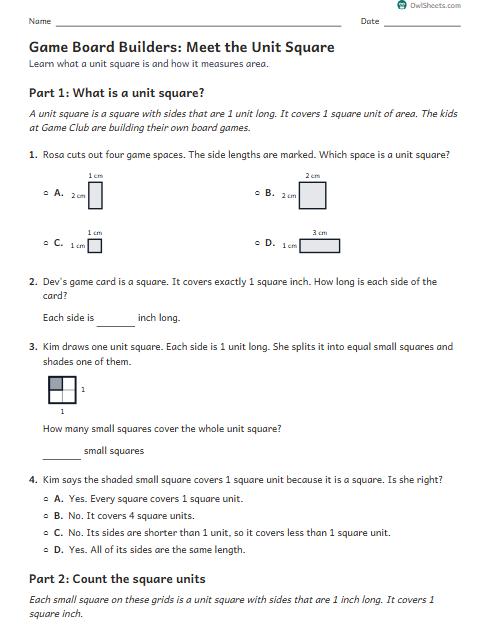 Game Board Builders: Meet the Unit Square worksheet preview