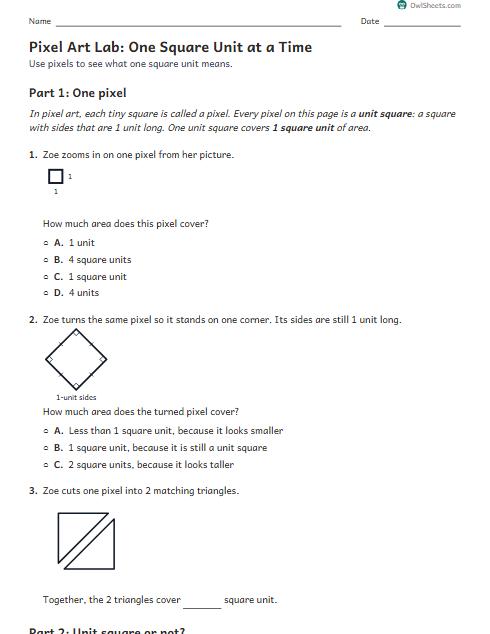 Pixel Art Lab: One Square Unit at a Time worksheet preview