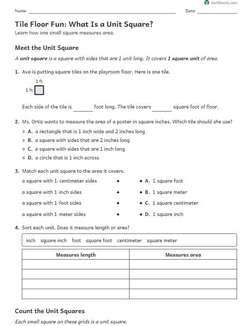 Tile Floor Fun: What Is a Unit Square? worksheet preview