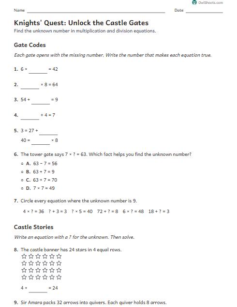 Knights' Quest: Unlock the Castle Gates worksheet preview