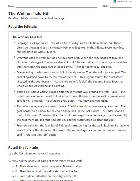 The Well on Tala Hill worksheet preview