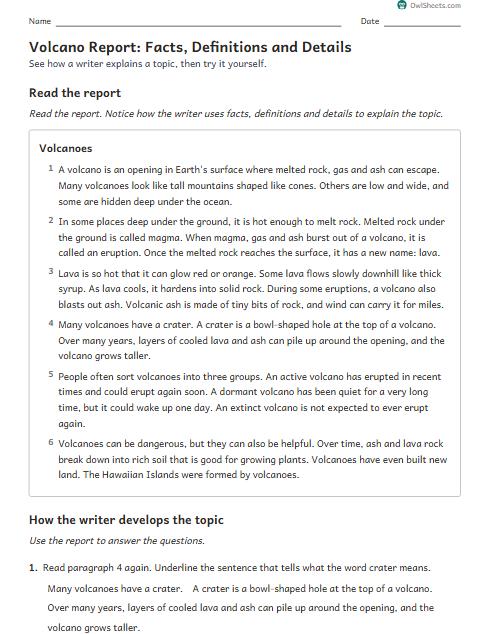 Volcano Report: Facts, Definitions and Details worksheet preview