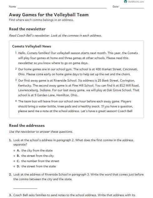 Away Games for the Volleyball Team worksheet preview