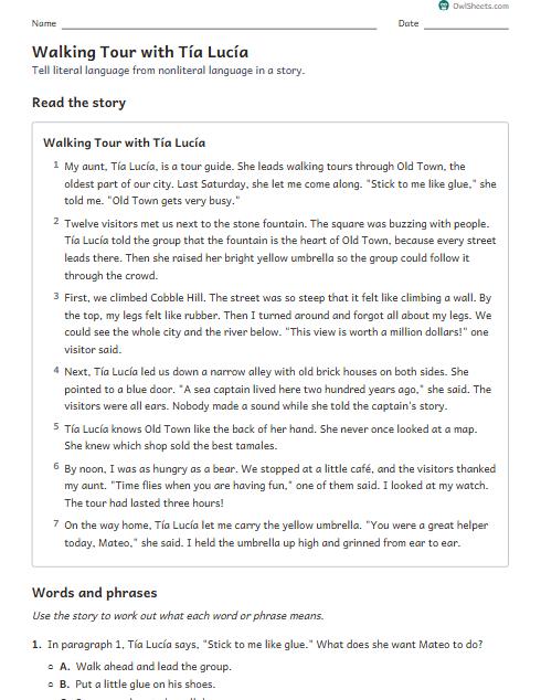 Walking Tour with Tía Lucía worksheet preview