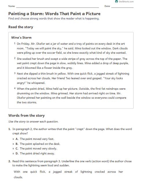 Painting a Storm: Words That Paint a Picture worksheet preview