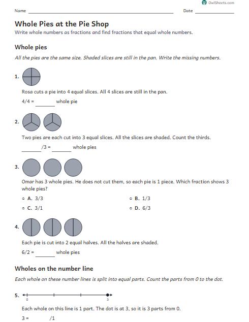 Whole Pies at the Pie Shop worksheet preview