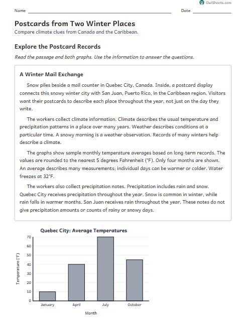 Postcards from Two Winter Places worksheet preview