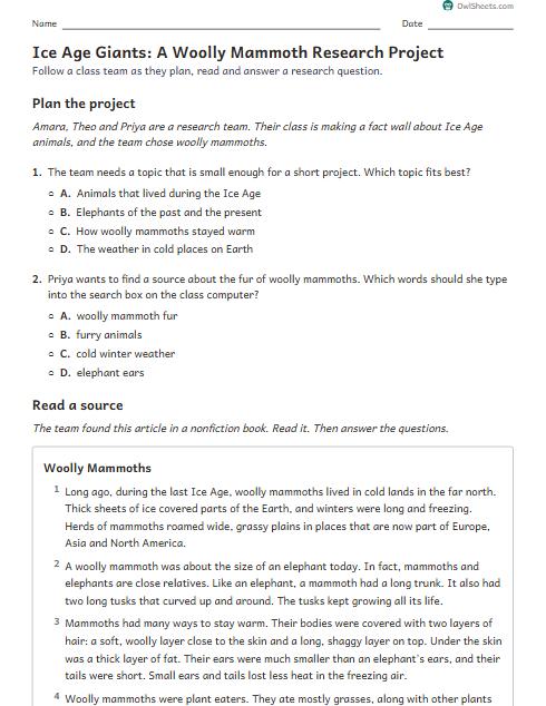 Ice Age Giants: A Woolly Mammoth Research Project worksheet preview