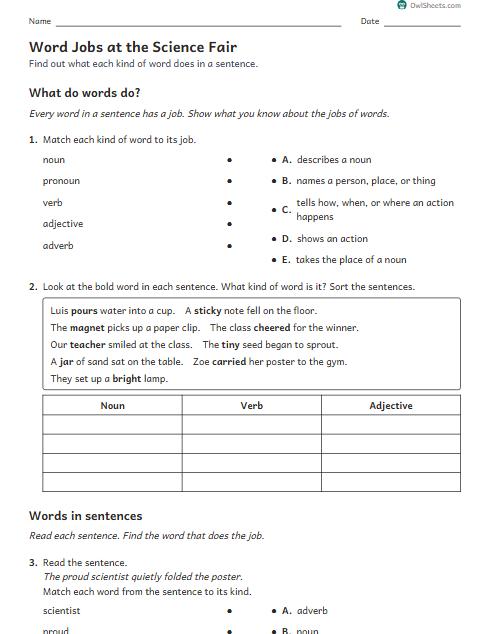 Word Jobs at the Science Fair worksheet preview