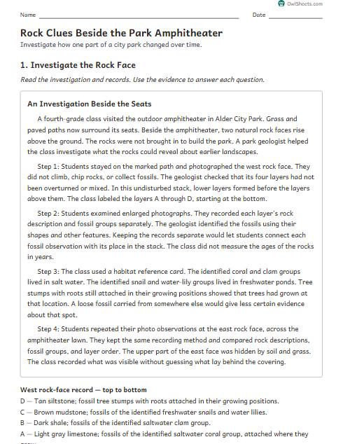 Rock Clues Beside the Park Amphitheater worksheet preview