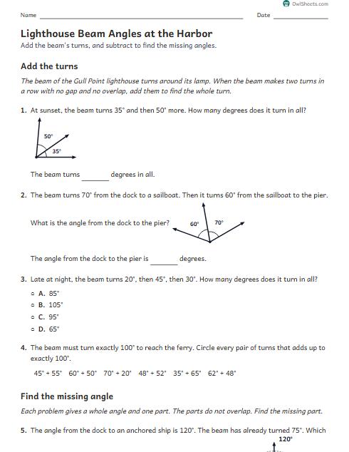 Lighthouse Beam Angles at the Harbor worksheet preview