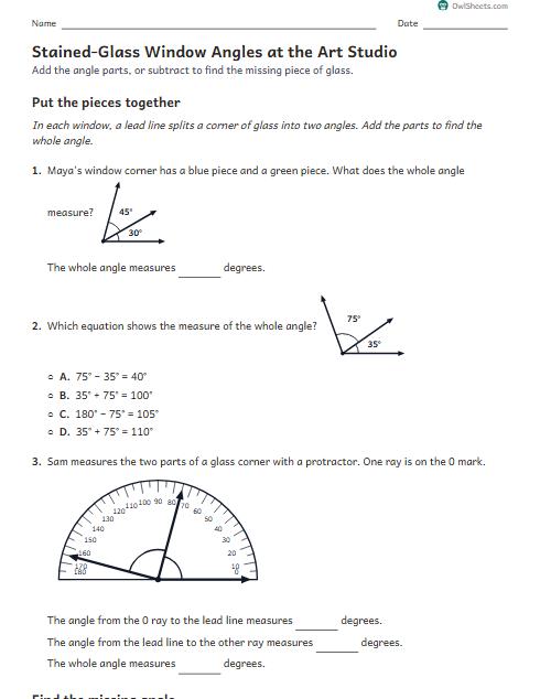 Stained-Glass Window Angles at the Art Studio worksheet preview
