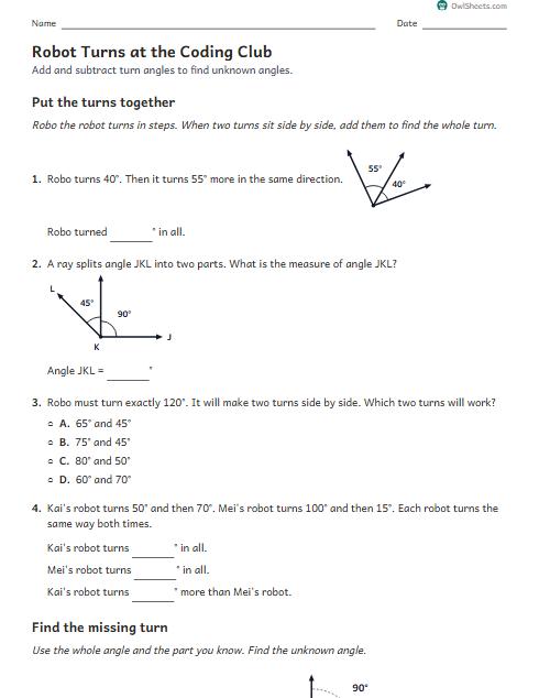 Robot Turns at the Coding Club worksheet preview