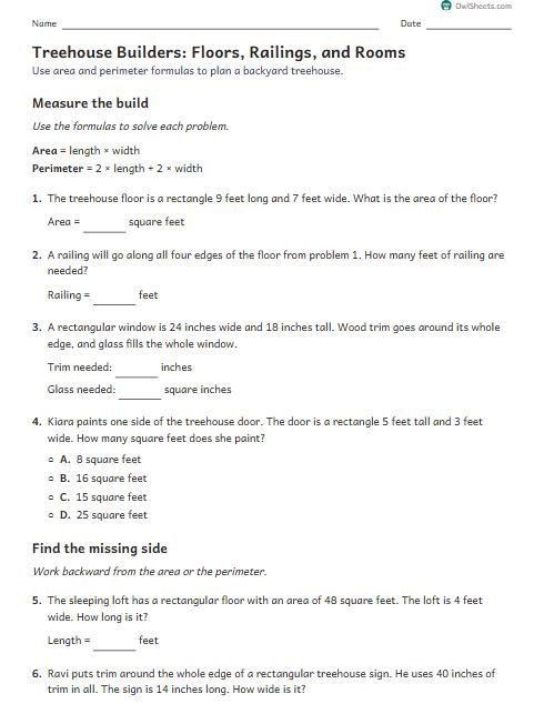 Treehouse Builders: Floors, Railings, and Rooms worksheet preview