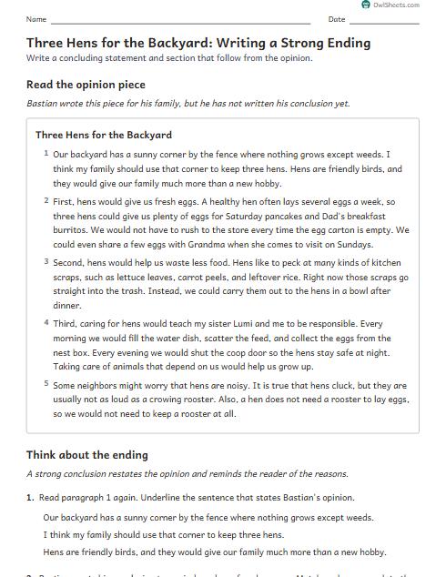 Three Hens for the Backyard: Writing a Strong Ending worksheet preview
