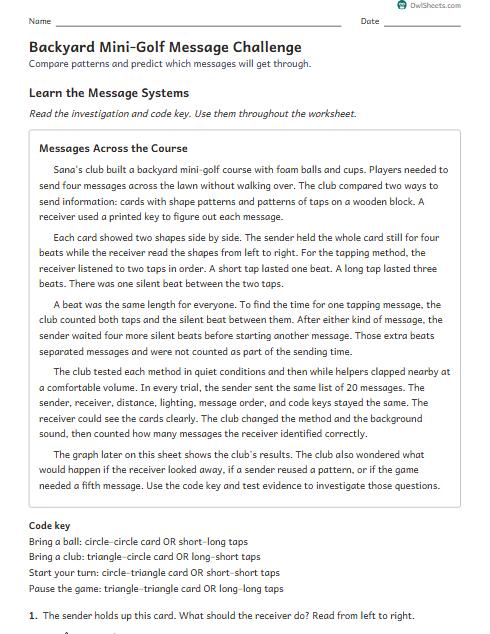 Backyard Mini-Golf Message Challenge worksheet preview