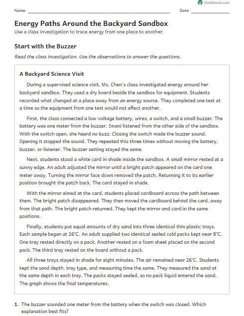 Energy Paths Around the Backyard Sandbox worksheet preview