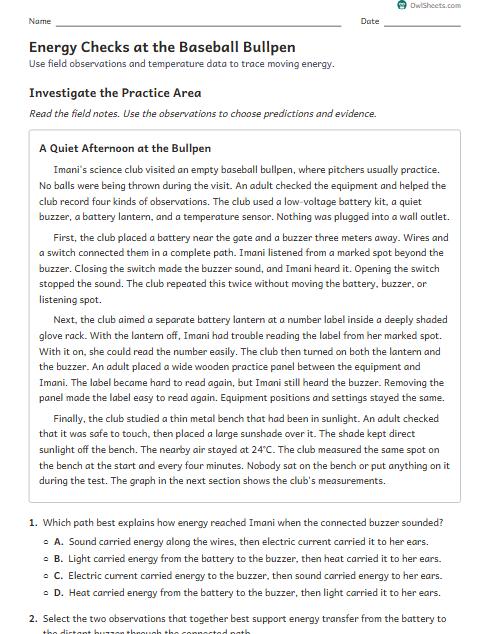 Energy Checks at the Baseball Bullpen worksheet preview