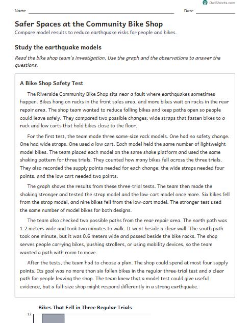 Safer Spaces at the Community Bike Shop worksheet preview