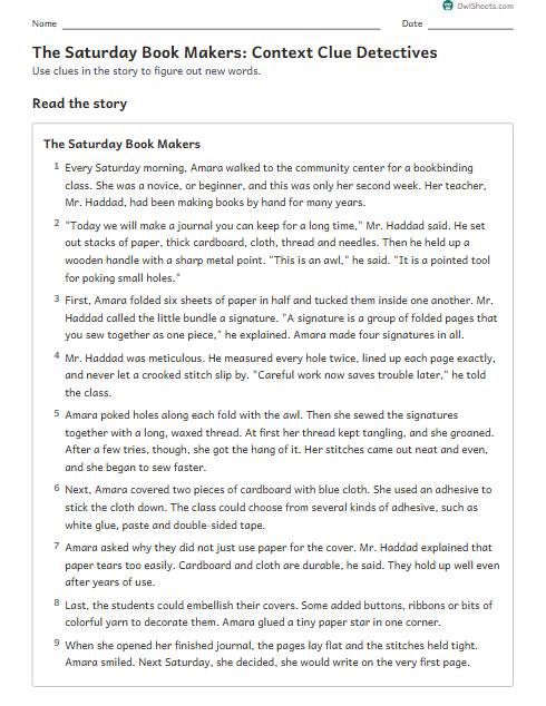 The Saturday Book Makers: Context Clue Detectives worksheet preview