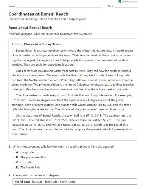 Coordinates at Boreal Reach worksheet preview