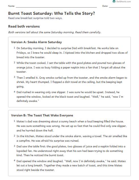 Burnt Toast Saturday: Who Tells the Story? worksheet preview