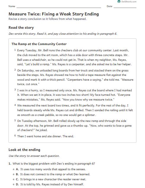 Measure Twice: Fixing a Weak Story Ending worksheet preview