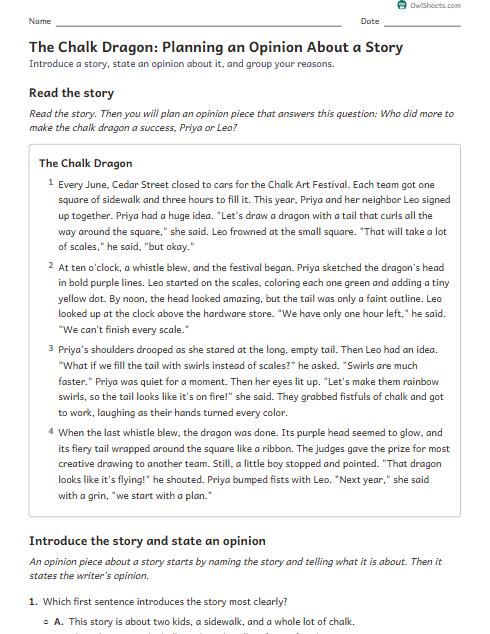 The Chalk Dragon: Planning an Opinion About a Story worksheet preview