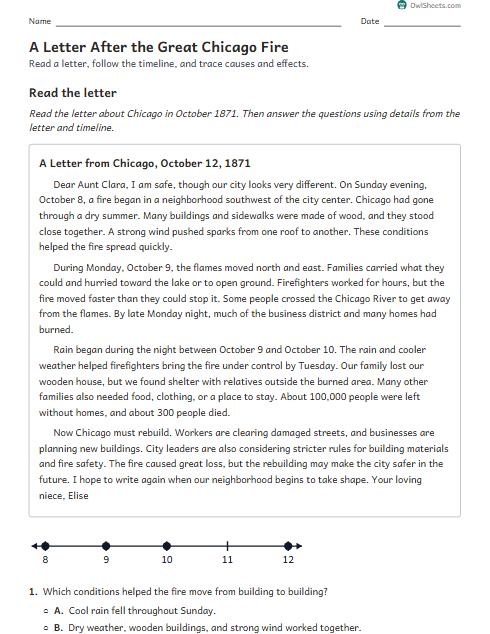 A Letter After the Great Chicago Fire worksheet preview